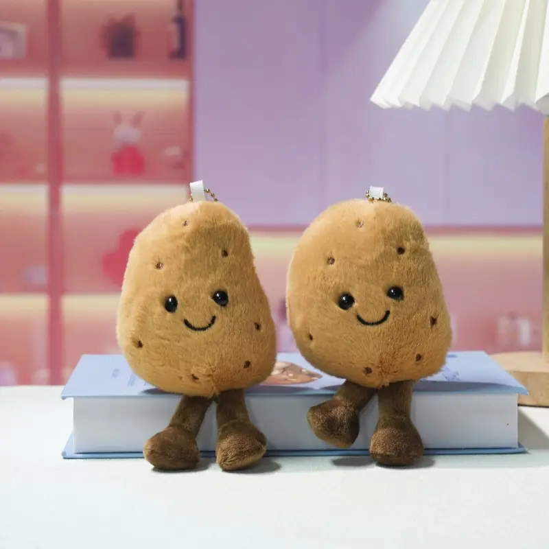 Cute Smiling Potato Plush Keychain, Chubby Long‑Legged Vegetable Bag Charm, Kawaii Funny Food‑Shape Animal‑Face Pendant