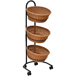 15" x 15" x 42" Mobile 3-Tier Round Wicker Basket Merchandising Display WS-89120197