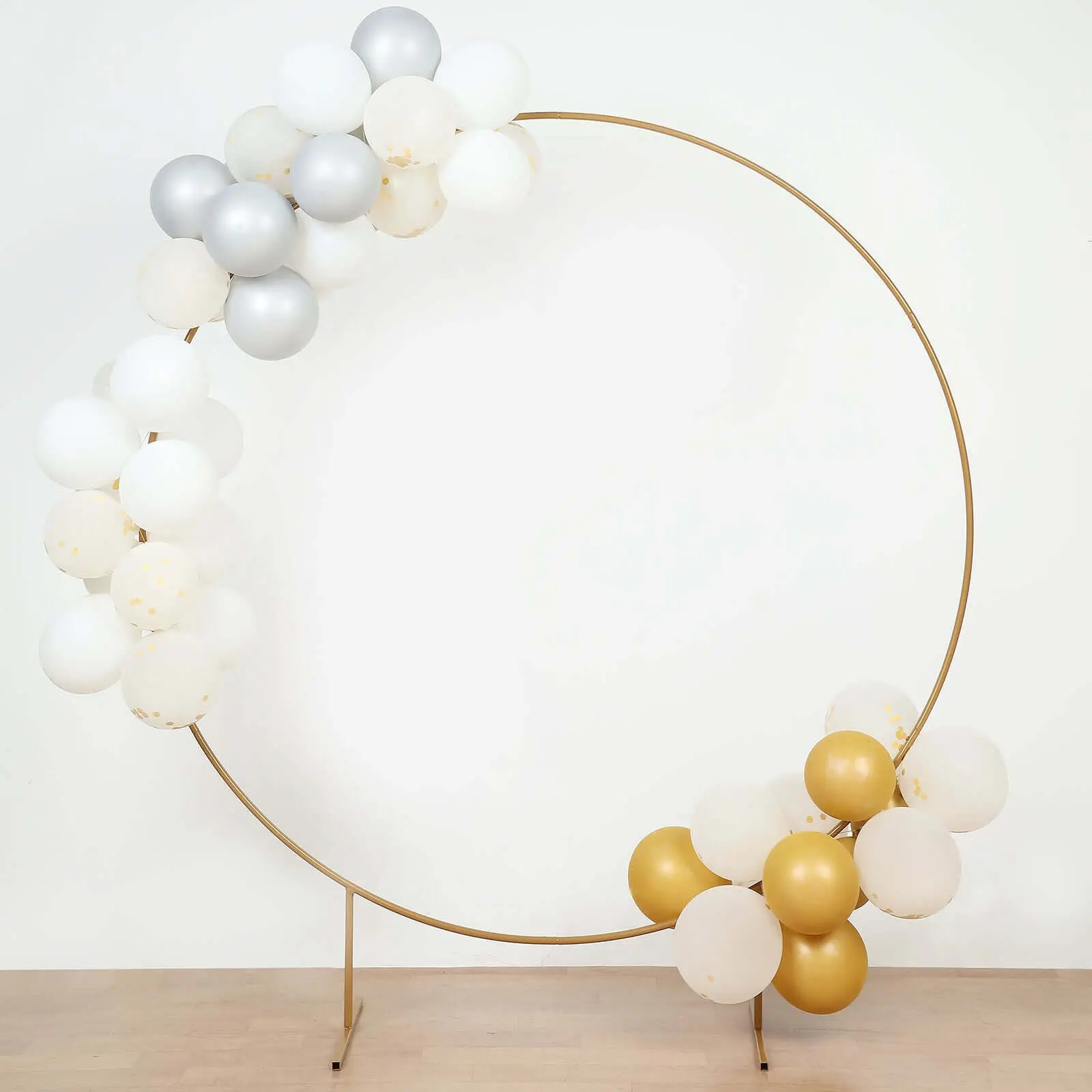 6.5ft Gold Metal Floral Balloon Garland Hoop - Round Frame Backdrop, Customizable Balloon Party Supplies for Baby Showers, Christmas, Indoor Festive Decor