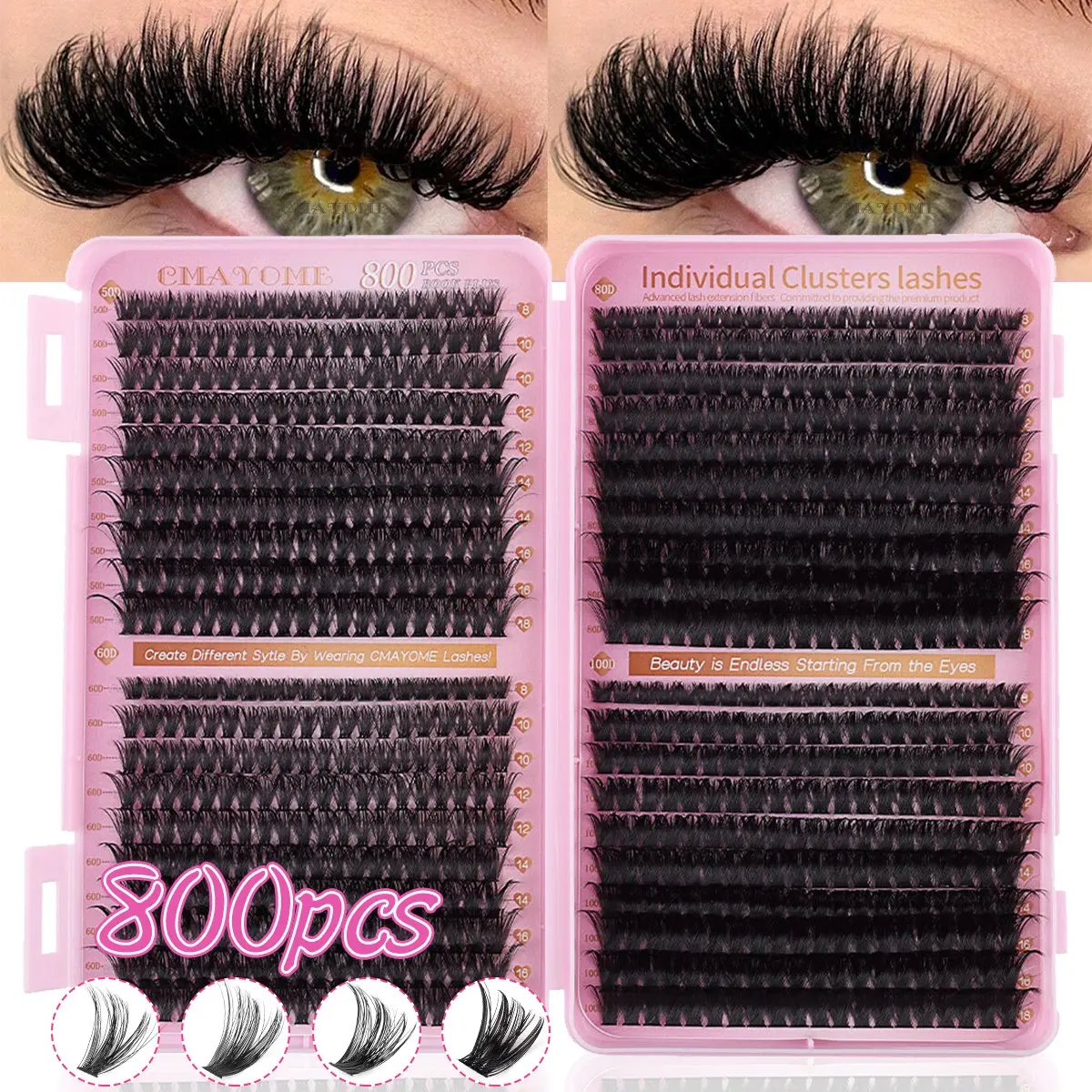 800 Pcs 50D-100D Curled Clusters, Fluffy Lash Clusters, Eyelash Extension - Wispy Volume, D-Curl, Lightweight & Long-lasting. With Glue, Tweezers & Remover. Beginner-Friendly for Festival/Daily Use. DIY Eyelash Kit Volume Lashes
