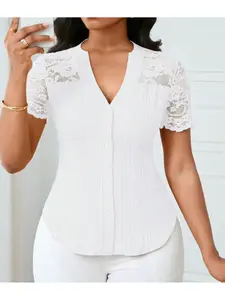 Women's Solid Color Simple Fitted Commuter Casual Shirt Summer Style, Ladies Plain Design Office Wear, Comfortable and Stylish Blouse