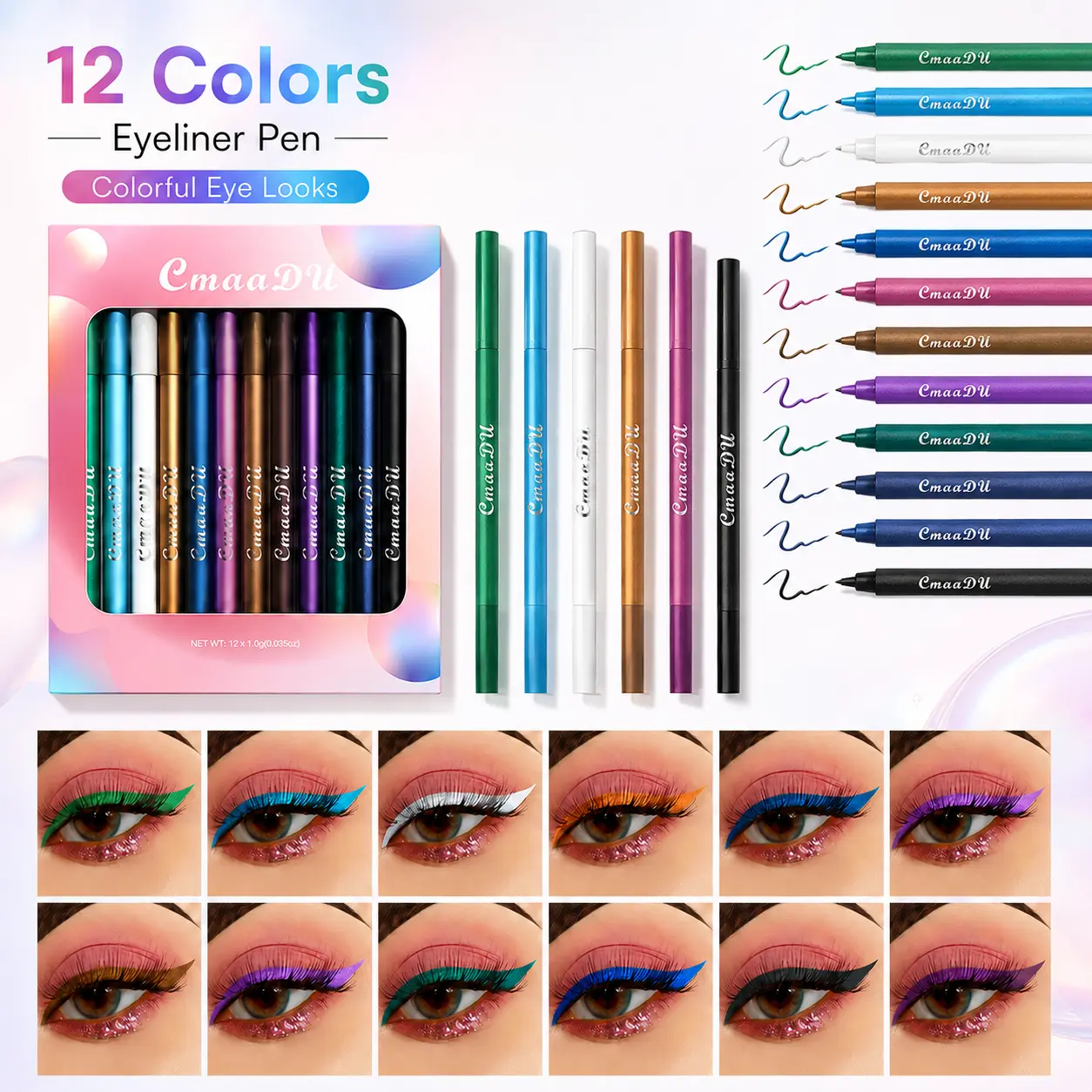 12-Shade Eye Pencils Set– Soft Texture, Long-Lasting Color, Smudge-Proof for Stereo Under-Eye Looks, Sharp Eye Lines & Daily Casual Makeup - Essential Beauty Product for Women, Eye cosmetics, Multi-use eye pencils