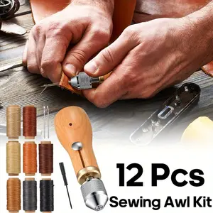 Canvas Leather Sewing Awl Needle with 8 rolls of wire Thread Thimble for Handmade Leather Sewing Tools Shoe and Repair - Home Improvement.