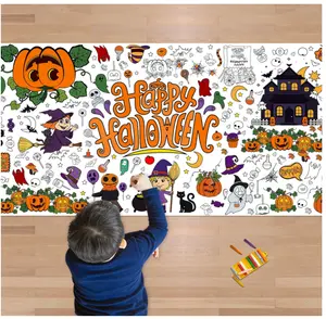 Halloween Giant Coloring Poster/Tablecloth-Halloween Crafts for Kids-30 x 72 Inches Jumbo Paper Coloring Banner Gifts for Kids Activities Games Toys Party Favors- Halloween Decorations Geometric Paint
