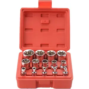 14 count Female E-TORX  Socket Set, E4 - E24 Torque Socket Set, 1/4" 3/8" 1/2" DrivePremium CR-V, Female External  Socket Set with Storage Case