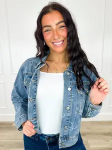 Hem & Thread Anything Could Happen Cotton Medium Wash Denim Mom Cropped Jacket