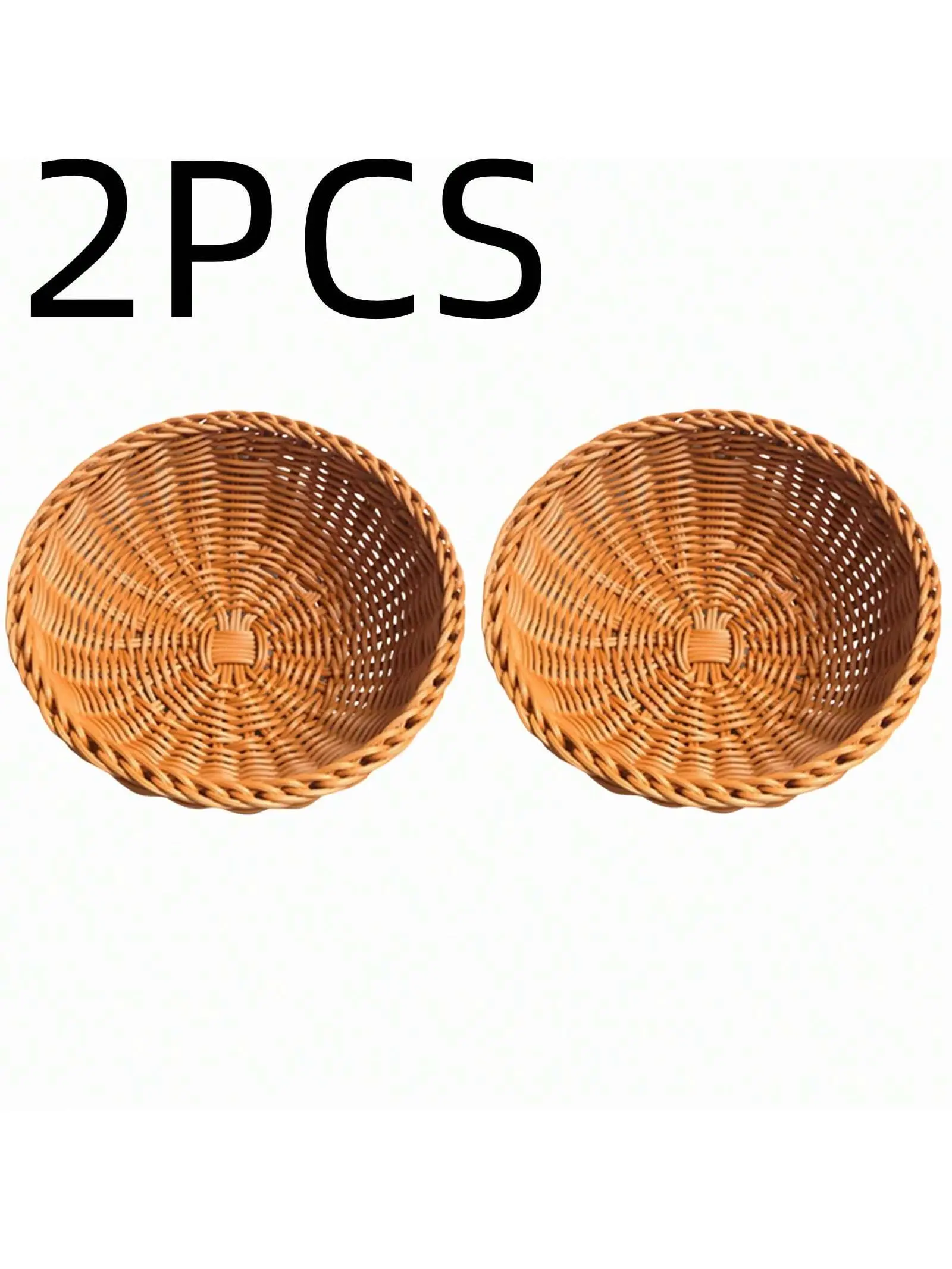 2pcs Round Bread Basket, Round Display Baskets, Stackable Rattan Fruit Basket Bowls, Vintage Handmade Bread Storage Basket Snack Serving Bowl for Kitchen, Store, Restaurant, Party 8.6inch