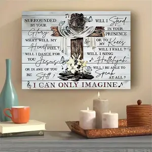 1 Piece Wooden Frame Canvas Painting I Can Only Imagine Canvas Poster Christ Cross Print Jesus Cross Butterfly Print, Quotes Print Painting Wall Art Home Office Living Room Decor With Frame Ready to Hang Gift for Her Him 11.8inch x 15.7inch