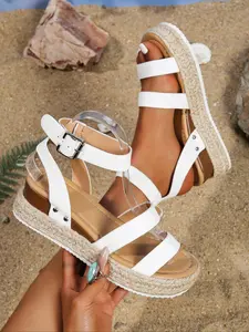 Women's Fashionable Plain Color Espadrilles, Casual Comfortable Non-slip Wedge Sandals for Summer, Female All-match Round Toe Sandals for Daily Wear, Walking Shoes