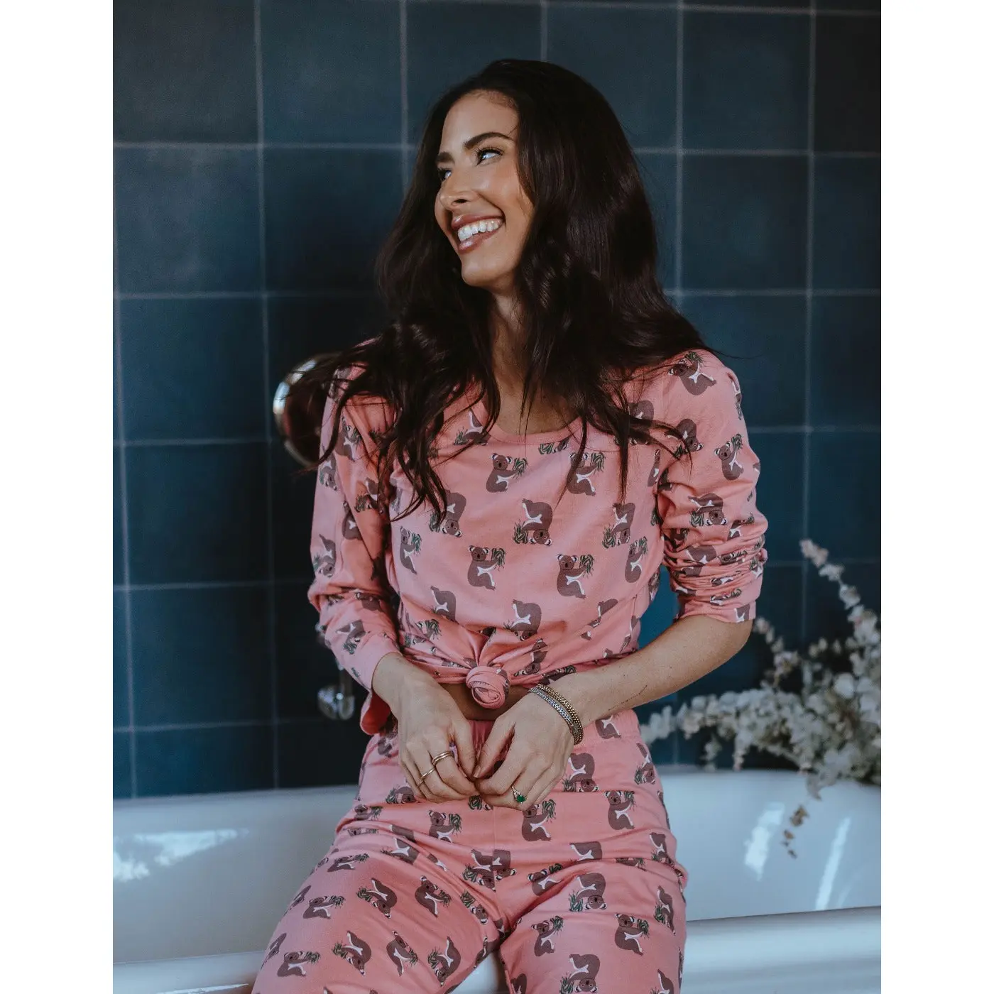 Womens 2pc Cotton Loose Fit Pink Koala Pajamas