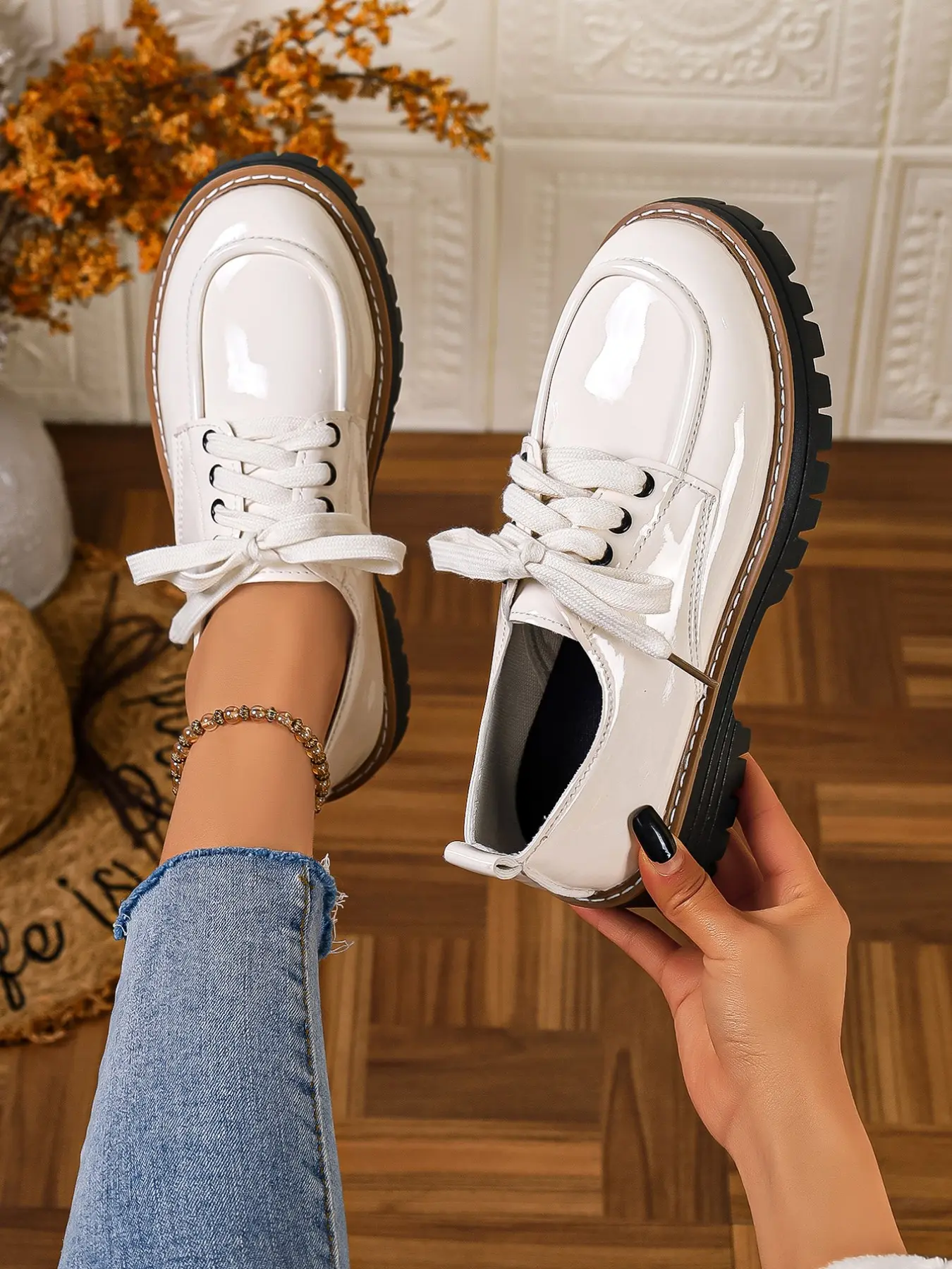 Women's PU Upper Material Oxford Walking Shoes, Office Commuting Shoes, Classic, Thick Sole Anti-Slip Design, Casual All-Season Footwear, Soled Shoes, Perfect for Commuting & Daily Wear