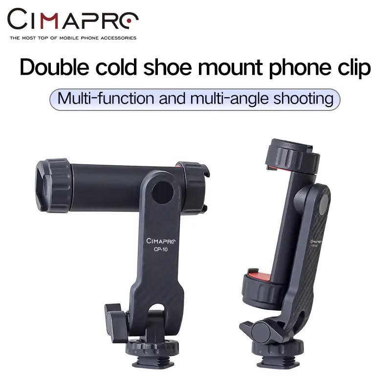 XILETU Metal Phone Mount with Dual Cold Shoes, Adjustable Phone Clamp for Tripods, Cameras, iPhone & Tablets, 1/4"-20 Thread