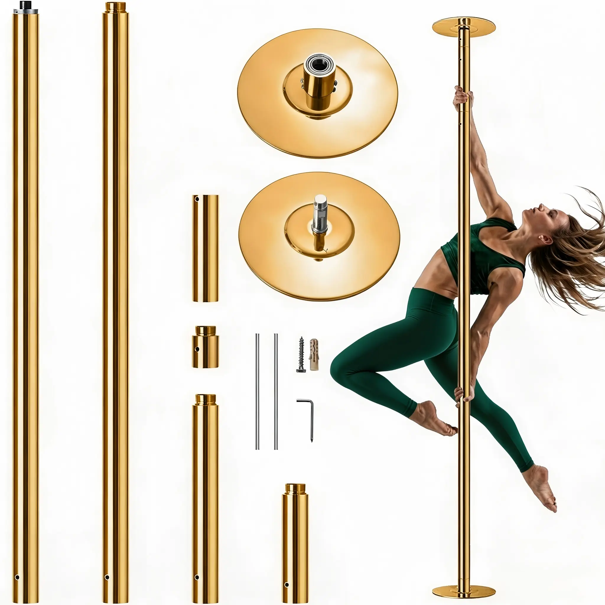 SAYGOGO Professional Dance Pole Kit, Adjustable Smooth-Finish Steel Pole with Spinning & Static Modes, Removable Design with Rubber Grips, 441 lb Capacity, 85-108.5 in, Gymnastics Equipment, 85-108.5 Inches, 441 Lbs Capacity, Dual Mode, Extension Rods, Ad