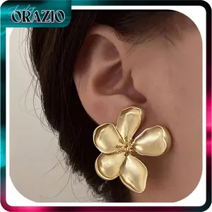 ORAZIO Gold Clip On Earrings for Women Trendy Non Piercing Flower Dangle Earrings 14K Gold Plated Lightweight Hypoallergenic Bohemian Floral Earrings Set