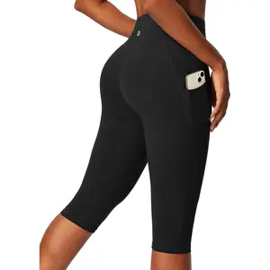 Capri Leggings for Women with Pockets Women's High Waisted Knee Length Capris Compression Yoga Pants Workout Leggings