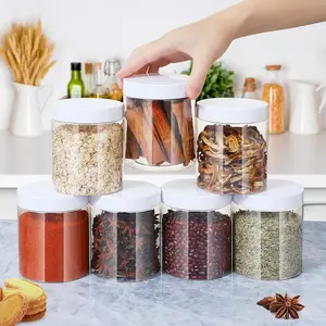 Plastic Jars with Lids, 16 oz Plastic Containers with Lids Clear Airtight Container Storage Jar Mason Jars for Dry Food Peanut Butter Honey Jam Cosmetics, Pack of 16 (16 PCS White Lids) Kitchen Set Utensils Tin Canister