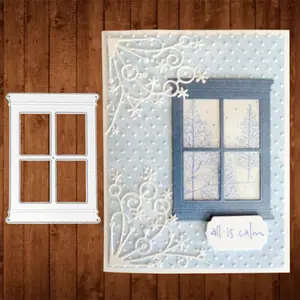 Vintage Four-Pane Window Metal Cutting Die - Features a window frame design, compatible with various die-cut machines. Ideal for winter greeting cards and journal decor, creating serene atmospheric handmade works, and a practical tool for themed crafts.