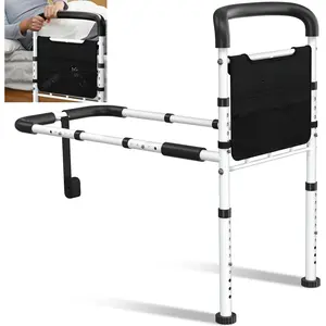 Bed Rails for Elderly Adults Safety - ASTM Approved Adjustable Bed Cane Supports 350LBS with Non-Slip Grip & Storage Pocket, Stable Bed Assist Rails for Seniors, Tool-Free