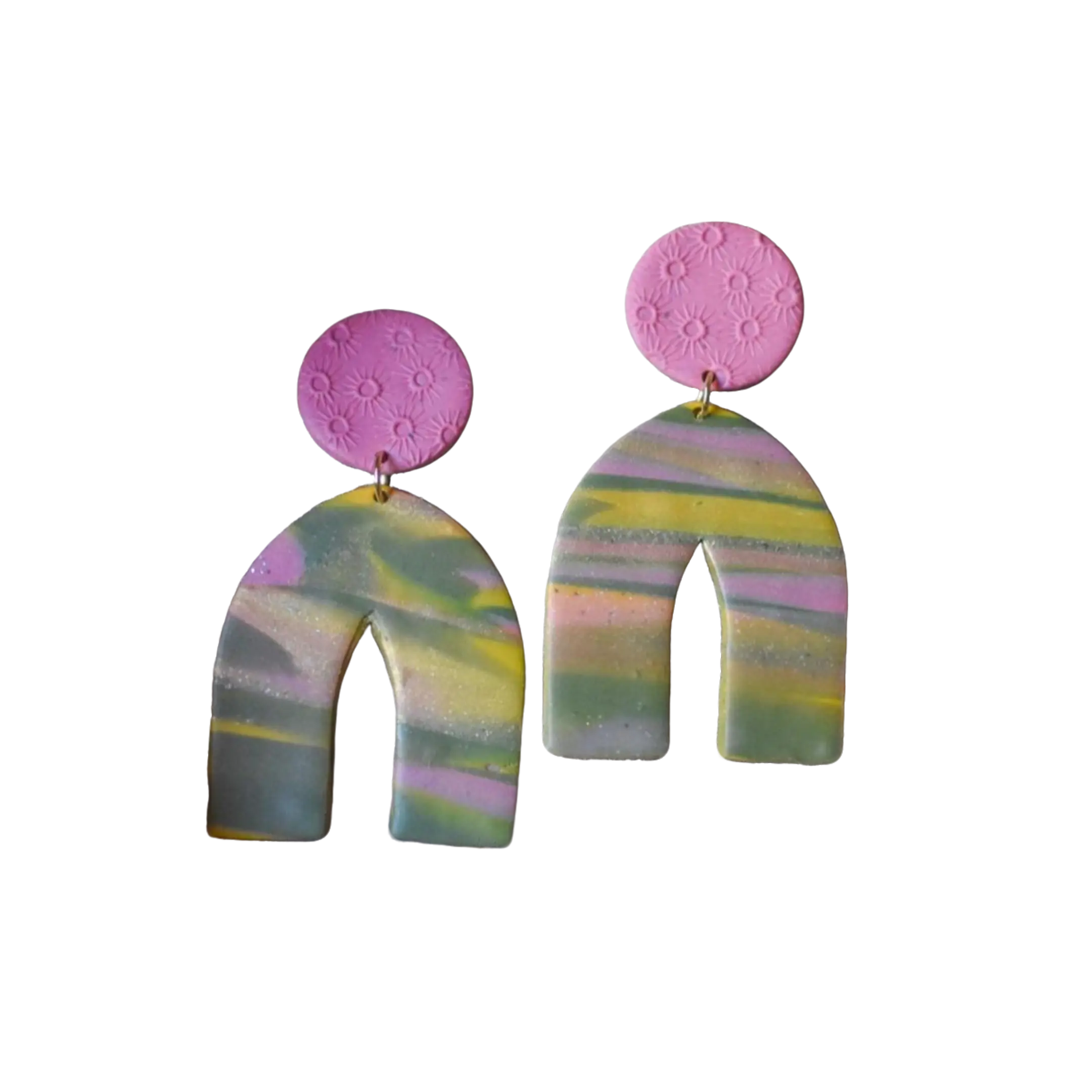 Pink Jupiter Handmade Dangle Earrings Unique Pink and Green Trendy Gifts for Her Fashion Accessories Polymer Clay Water-Resistant Lightweight