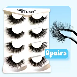 Fluffy False Eyelashes, Natural Look Eyelash Extensions, Wispy Cat Eye Look, Feline Lash Look Faux Strip Lashes, Eye Makeup Strip Lash for Women & Girls, Self Adhesive Lashes, Diy Eyelash Extensions, Falsies Eyelashes