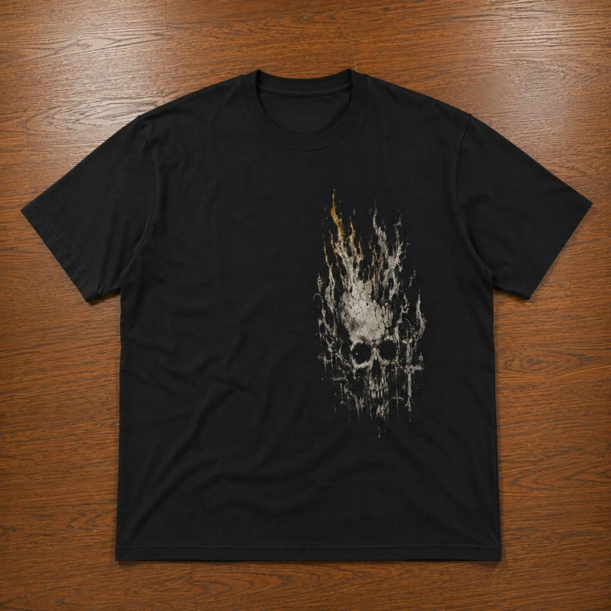 Vintage Side Flaming Skull Graphic T-Shirt - Retro Dark Metal Deathcore Tee, Cool Fire Skeleton Streetwear Shirt, Graphic T-Shirt 100% Cotton, Unisex Shirt Menswear Womenswear Streetwear Cotton Comfort