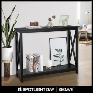 Segawe 2-Tier Sturdy Wood X-Shaped Console Table - Gray Contemporary Table with MDF Finish, Quick Setup Simple Look Household Item for Apartment Stuff, Indoor Entryway/Sofa Side Decor Furniture