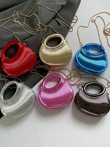 New Fashion Colorblock Embossed Moon Chain Shoulder Crossbody Bag, Stylish Box Handbag, Evening Clutch, Irregular Shoulder Bag, Embellished Shoulder Bag for Women