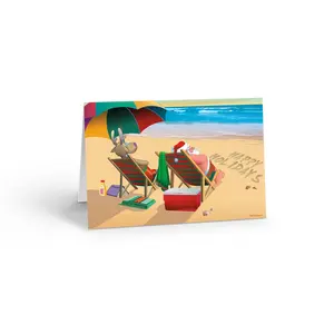 Stonehouse Collection - Beach Christmas Cards Boxed with Envelopes, Santa Holiday Greeting Card, Bulk Christmas Cards, Boxed Christmas Cards - Set of 18