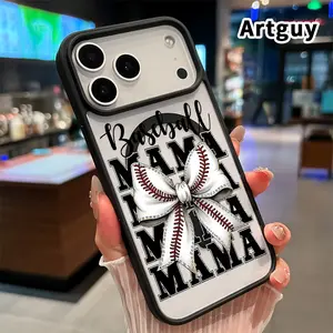 Compatible with iPhone 17 Pro Max 16 Plus 15 14 13 12 11 Air E Magnetic Phone Case Baseball Mama Bow Transparent Acrylic Four Corners Bumper Shockproof Protective Cover for Girl