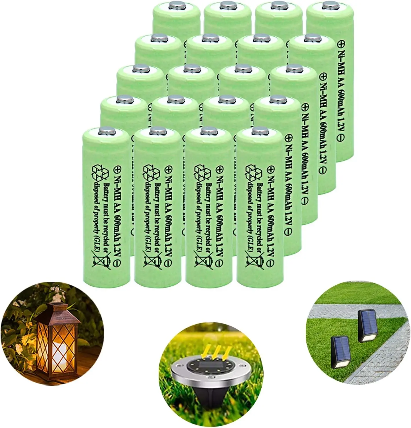 AA Ni-MH Rechargeable Solar Light Batteries, 1.2V 600mAh High Performance Cells, Durable Power for Outdoor Garden Lights, Remotes and Computer Mice