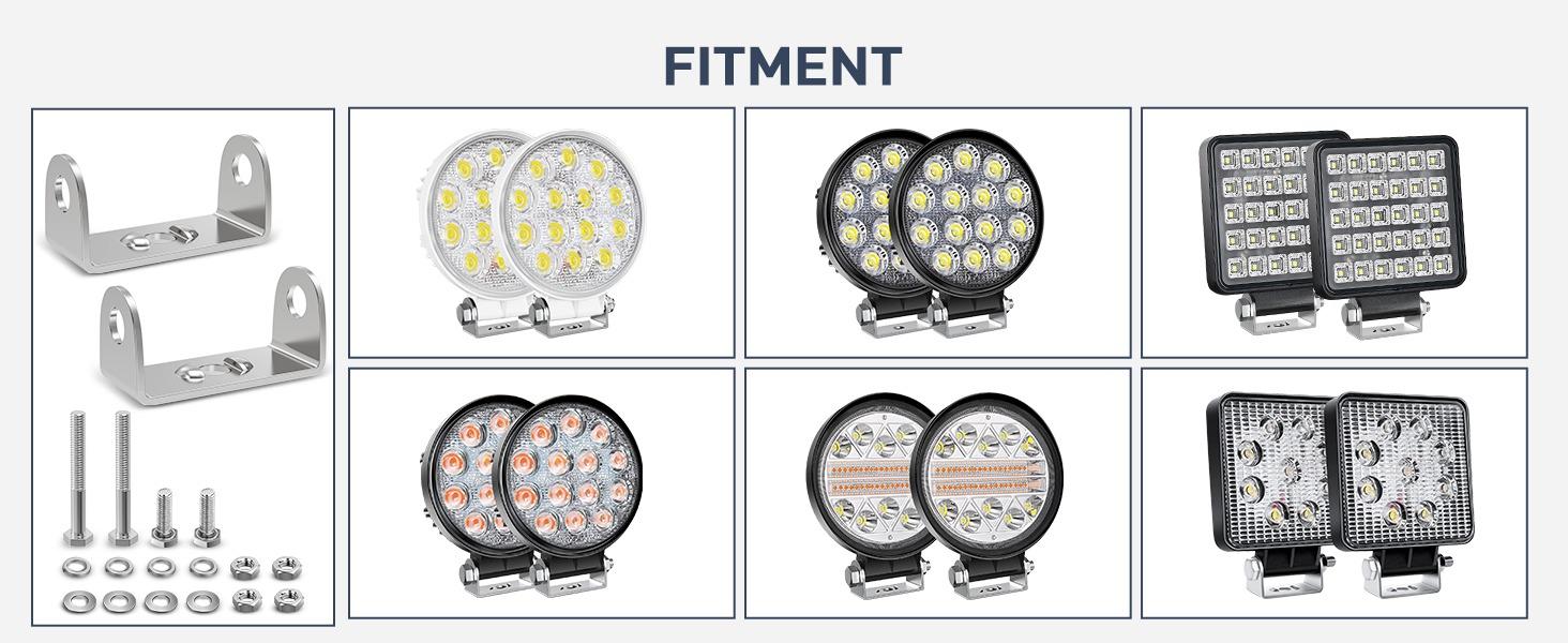 Nilight 2PCS Stainless Steel Mounting Base Brackets Adjustable Mount Bracket Kits for Round and Square 4.5Inch 27W 42W LED Light Bar