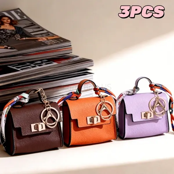 Kawaii Accessories 3-Piece Bag Charm Set, PU Leather Clip On Mini Pouches for Purse, Water Resistant Coin & Lipstick Organizer, Girly Purse Stuffers, Inside Purse Accessories