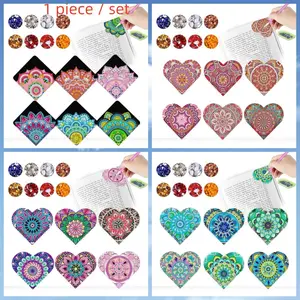 6 DIY Mandala pattern corner bookmarks, water diamond book notes, diamond painting bookmarks set, special-shaped diamond art, corner bookmarks suitable for reading enthusiasts, size 10cm*10cm/3.94inch*3.94inch, Book Accessories