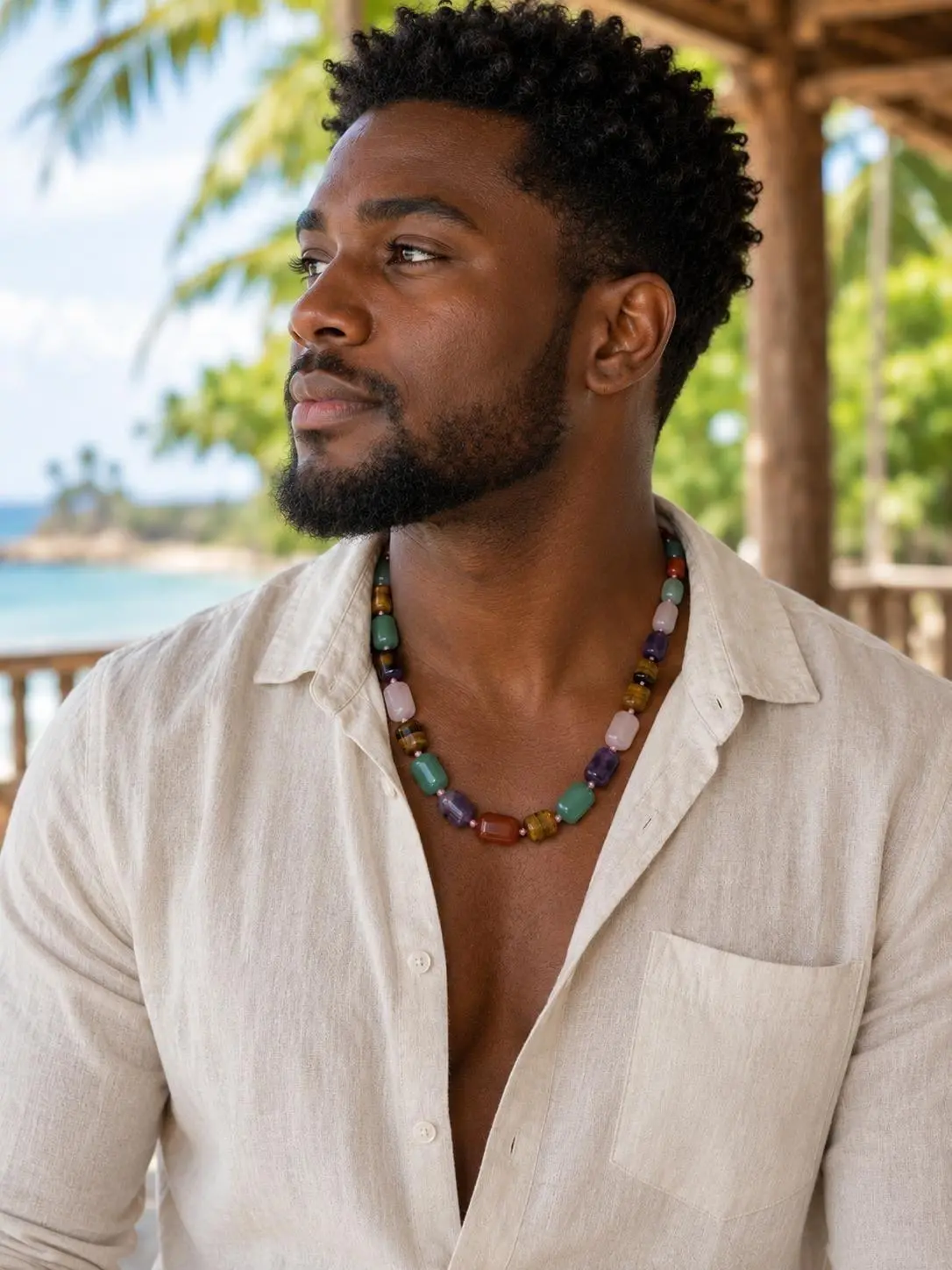 Unisex Natural Gemstone Necklace, Boho Beaded Crystal Necklace, Colorful Stone Jewelry, Handmade Layering Necklace