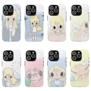 Dreamy INS Soft Healing Spring Girl Phone Case for iPhone 17 16 15 14 13 12 11 Pro Max, Cute Kawaii Gentle Illustration Aesthetic Tough Case, Cozy Healing Art Gift for Her Him