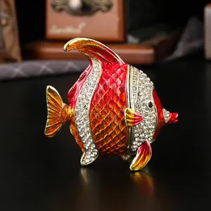 Luxurious Zinc Alloy Butterfly Fish Jewelry Box, High-End Enamel Rhinestone Craft, Elevate Your Vanity, Perfect Gift for Fish Lovers & Coastal Home Decor
