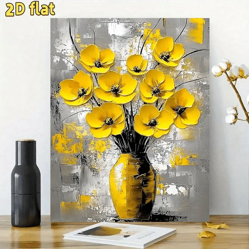 1 Piece Canvas Mural Abstract Yellow Flower Vase Artistic Floral Wall Art Decorative Painting-Waterproof Wooden Frame Suitable for Home Decoration, Wedding, Anniversary, Bachelor Party, Graduation Ceremony-16 "X 24" Hemmed Canvas