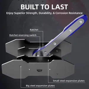 Universal effort-saving caliper piston reset tool for disc brakes, designed for quick and safe replacement of brake pads; compatible with single-, dual-, and four-piston calipers; a complete set for maintaining all vehicle brakes. quad large plate mini
