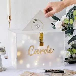 Frosted  Wedding Card Box with Lock,  Card Box for Wedding with String Light and Pen, DIY Wedding Envelope  Card Box for Party Graduation  Shower Birthday Decorations