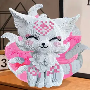 5631 pieces of pastel-colored nine-tailed fox building set, Creative building blocks, Building Block Model, animal series, office home decoration, cartoon-style, creative interlocking toy, suitable for adults, perfect for Halloween and Christmas gifts