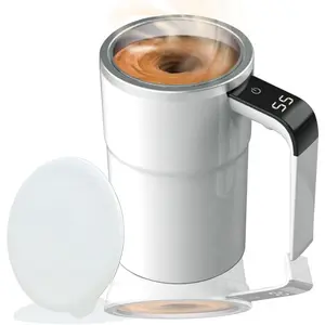 Self-stirring Coffee Mug  Stirring Cup Drink Stirrer Rechargeable Automatic Mixing Cup w/LCD  for Coffee  Hot  (White, 13 oz)