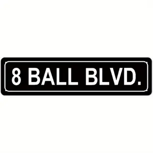 8 Ball Blvd Metal Street Sign - Billiards & Pool Themed Wall Art, 16x4 Inch Decor for Home, Bedroom, for Man Cave, or Bar, Pool Table