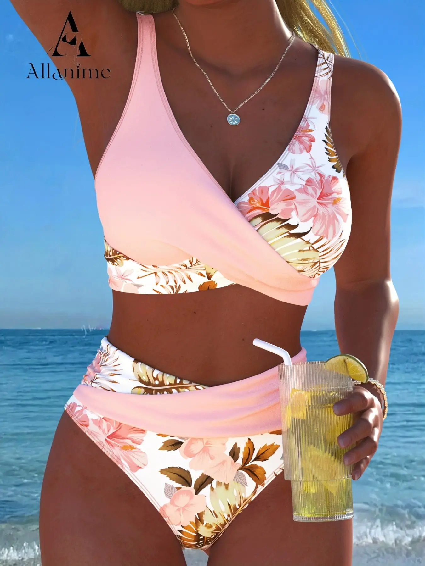 Women's New Cross Front Floral Print Two-Piece Bikini Set for Beach, Pool and Party, Beach Bathing Suit, Floral Print Bikinis, Bikini Set Swimsuit, Floral Print Beachwear