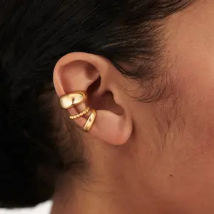 Tewiky 3 Pairs Hoop Earrings Set for Women - Chunky Ear Cuff Earring Non Piercing Earring Gift for Girls