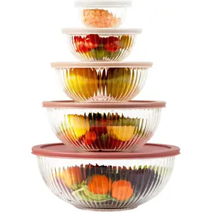Glass Mixing Bowl Set with Lid, 5-Piece Set of Glass Bowls with Lid for Kitchen Baking, Meal Prep, and Salad, BPA-Free and Dishwasher Safe, 0.2/0.5/1.1/2.1/3.7 Quart