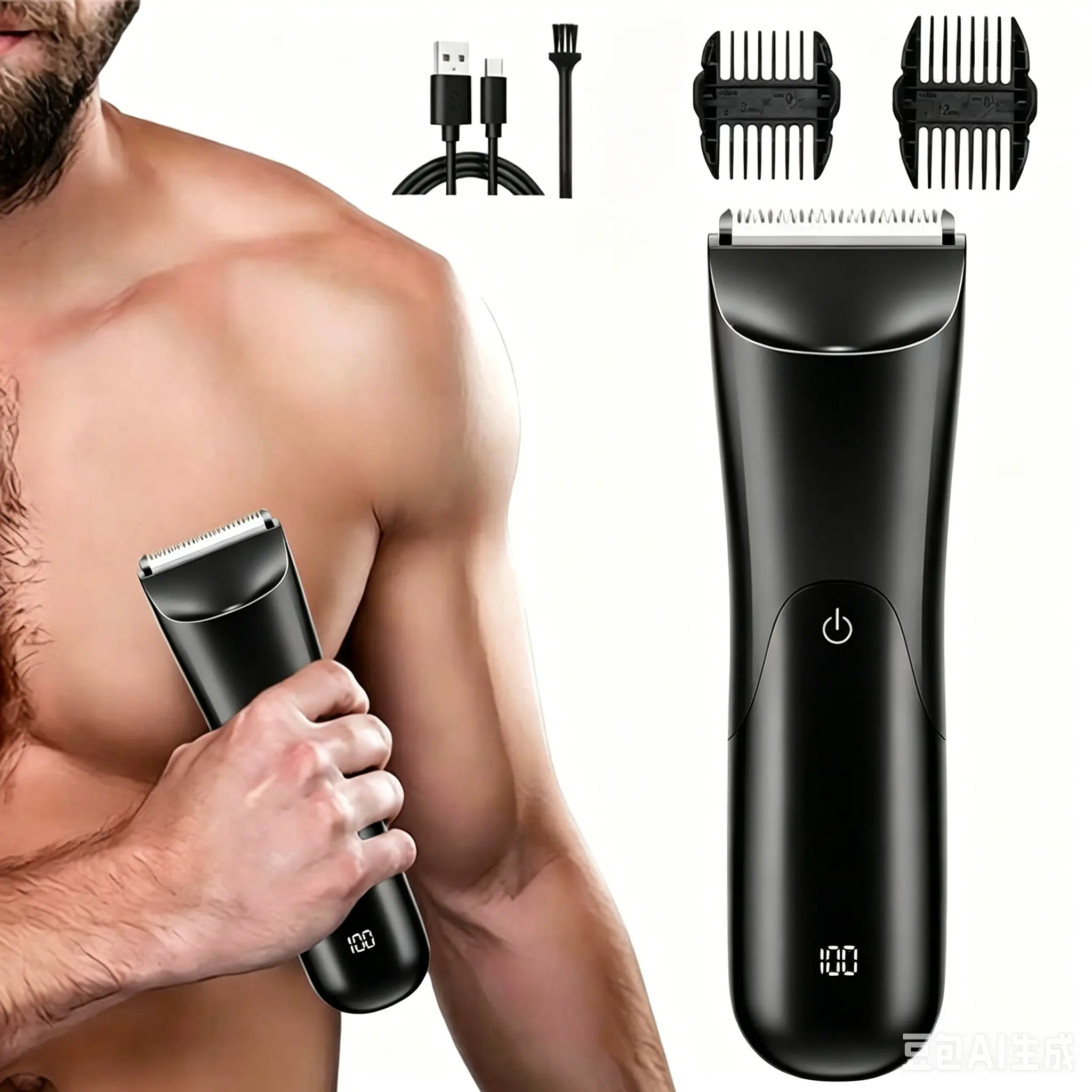 【Father’s Day Gift】Electric Body Hair Shaver-Groin Hair Trimmer, Ball Trimmer for Men - Replaceable Ceramic Blade Heads, Dry Use Only, USB Recharge, Male Hygiene Razor Safe Quick Gifts Cordless Gentle Trimming Fast Trimming
