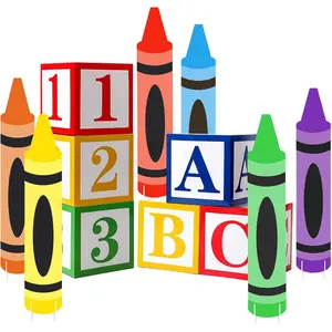 Thyle 12 Pcs Preschool Graduation Party Decoration Include Crayon Yard Signs Abc and 123 Balloon Boxes Back to School Yard Sign for Classroom Outdoor Garden Daycare Birthday Photo Props Party Decor