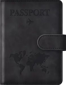 RFID Blocking Passport Holder Travel Wallet, Passport Cover Case for Travel Essentials, Document Organizer, Black Passport Book Holder