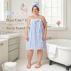 Plus Size Bath Dress & Hair Dryer Cap Set, 2 Counts/set Soft Comfortable Bath Dress, Water Absorbent Bathrobe for Hotels, Bathrooms, Womenswear