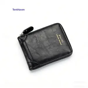 2025 New Men's Wallet PU Leather Purse Zipper Retro Style Short Wallets Men Card Holders Coin Storage Money Bag